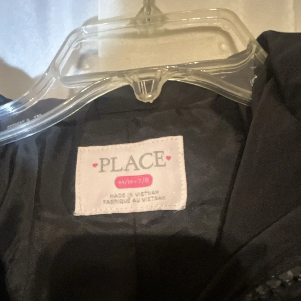 The Children's Place Girls M 7/8 Black Puffer Jacket Winter Coat Full Zip